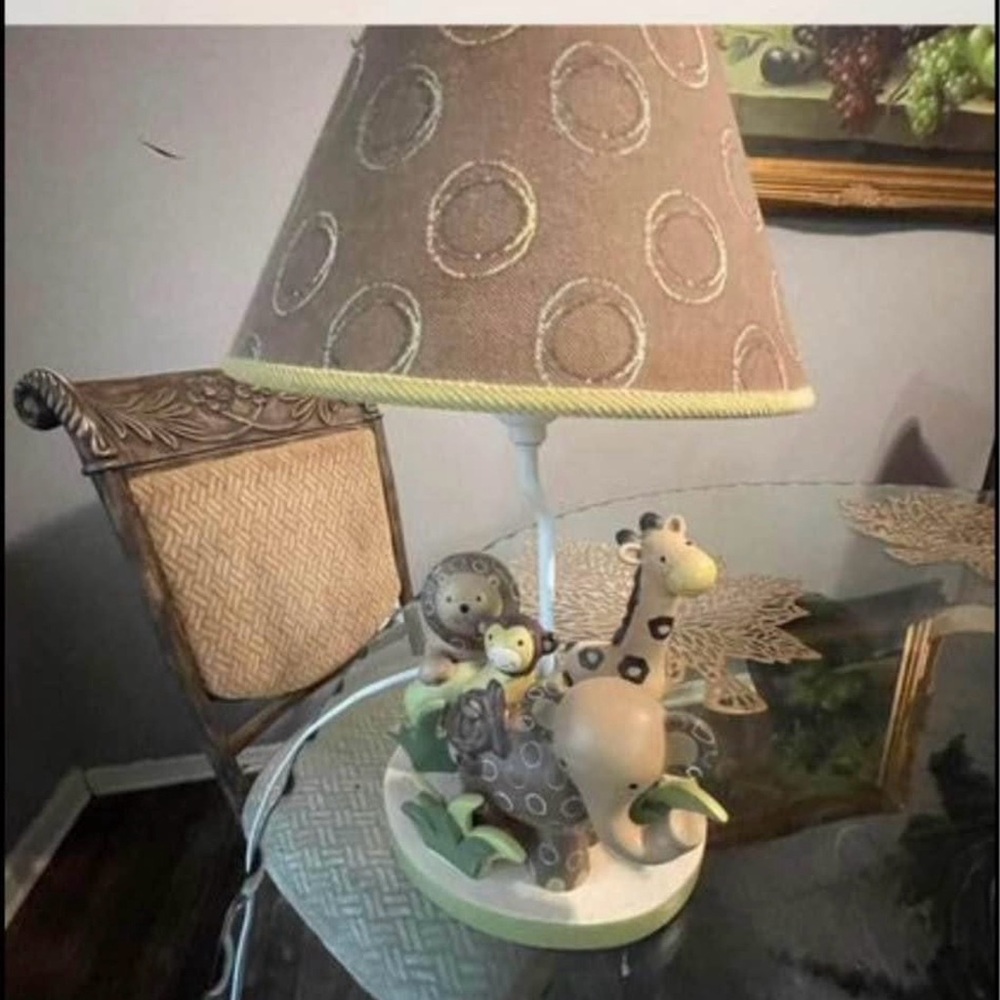 Whimsical Safari Animal Lamp with Tan Shade